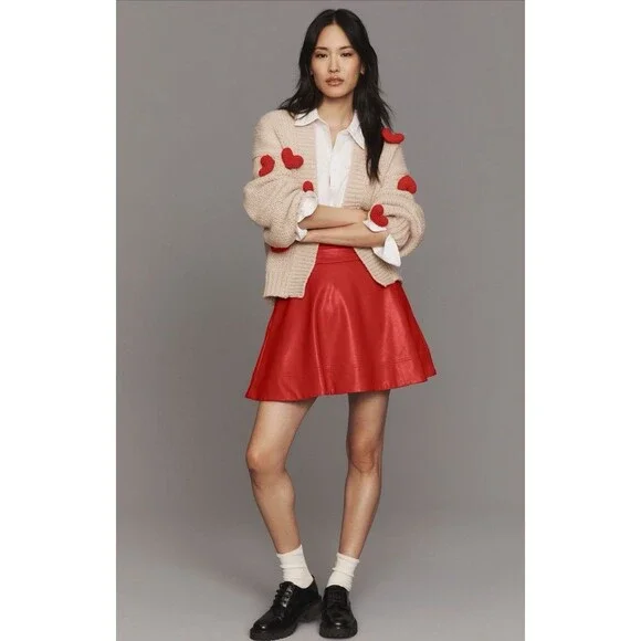 Anthropologie Maeve Cardigan Sweater The Susannah 3D Heart Preppy One Size NWT - Picture 7 of 11